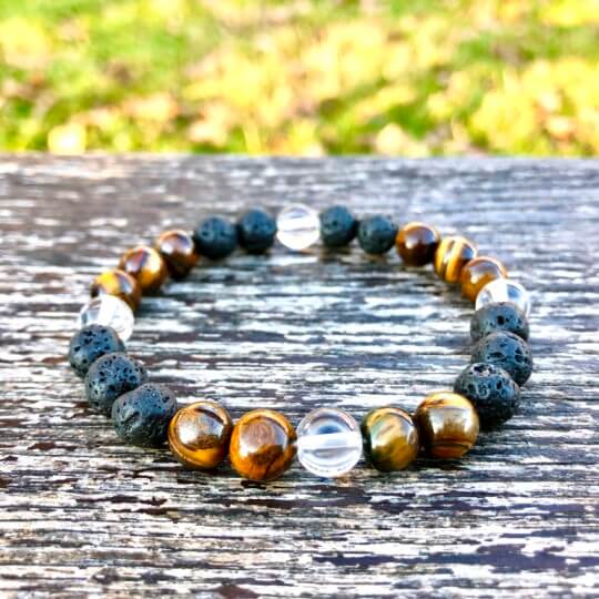 Minerální náramek lávový kámen, tygří oko, křišťál - LÁSKA